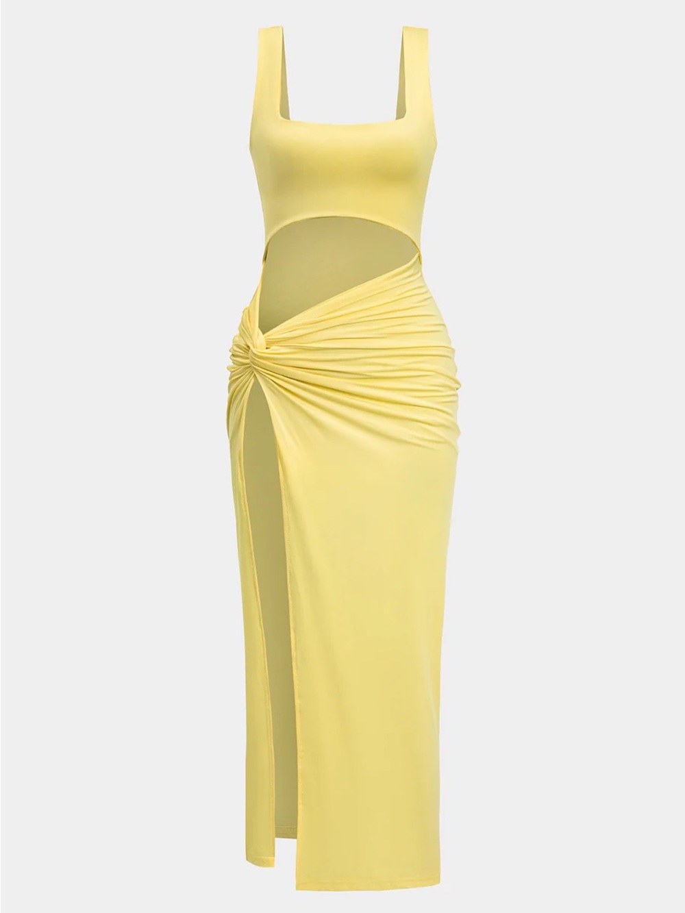 153. Micas L Solid Twist Front Cut Out Slit Midi Dress